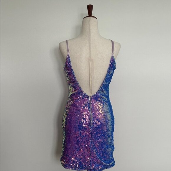 Akira Lavender Purple Bodycon Sequin Mini Dress Size Large - Picture 4 of 5